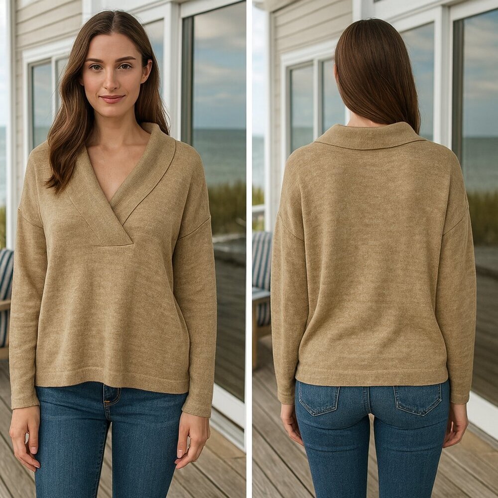 Joan Vass Shawl Neck Pullover Cardigan US Made XL